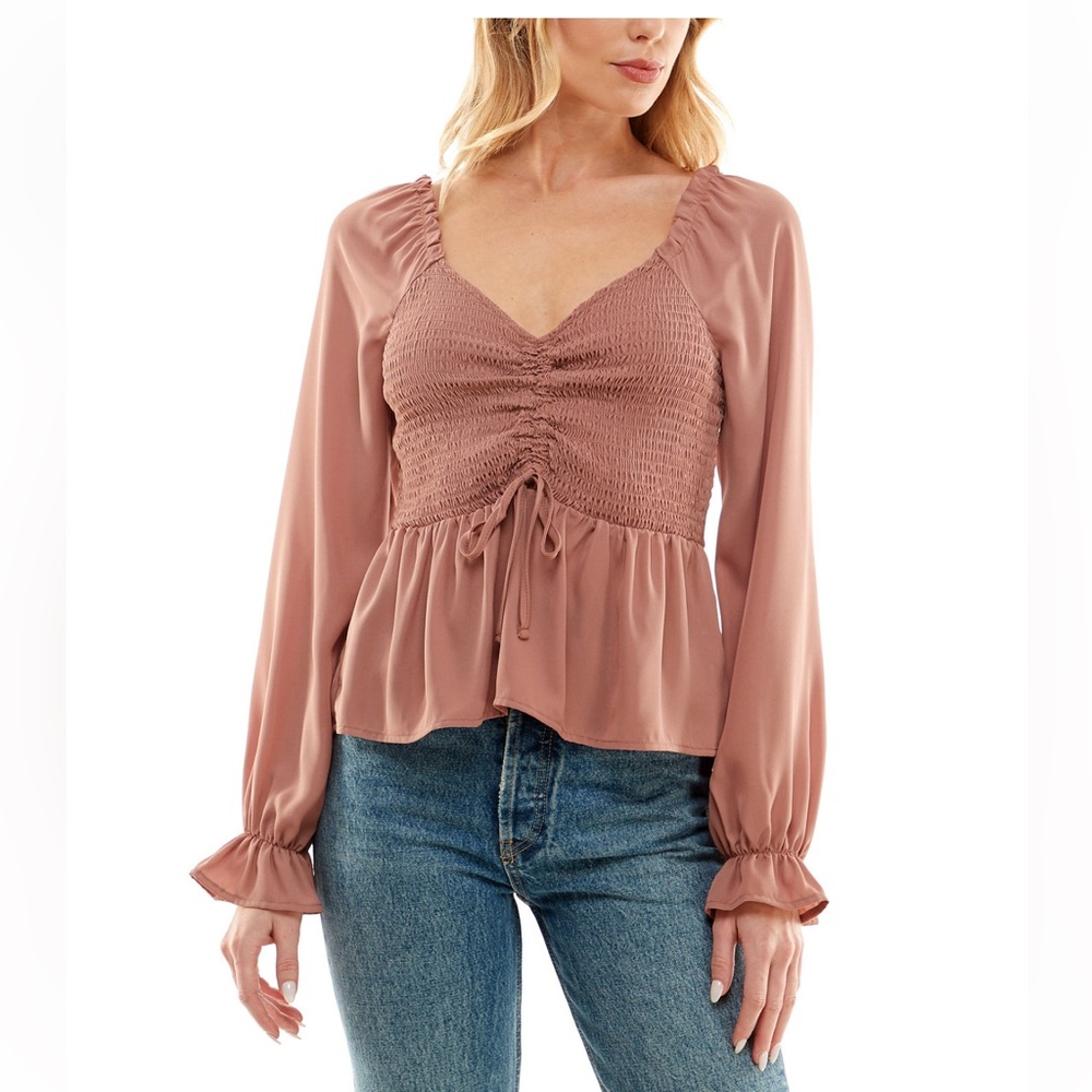 Juniors Smocked Cinched-Front Top XL